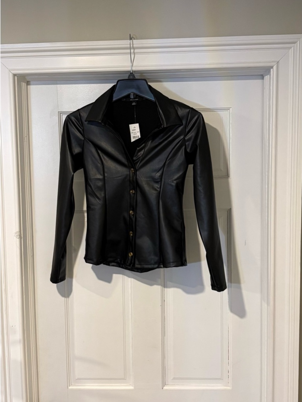 NWT Ambiance Small‎ Black Faux Leather Button-Front Shirt